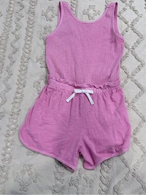 Cat & Jack Pink Ribbed Tank Romper with Drawstring